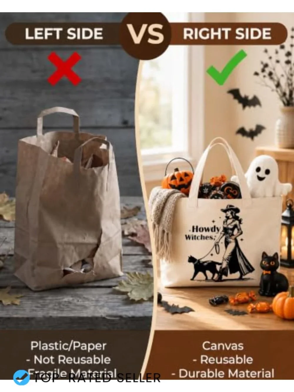 Halloween Boo Canvas Tote Bag for Women Spooky Print Reusable Shopping Book Bag